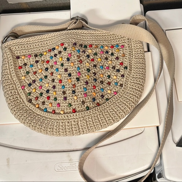 The Sak Handbags - The Sak Cream Crochet Crossbody Bag with Colorful Embellishments